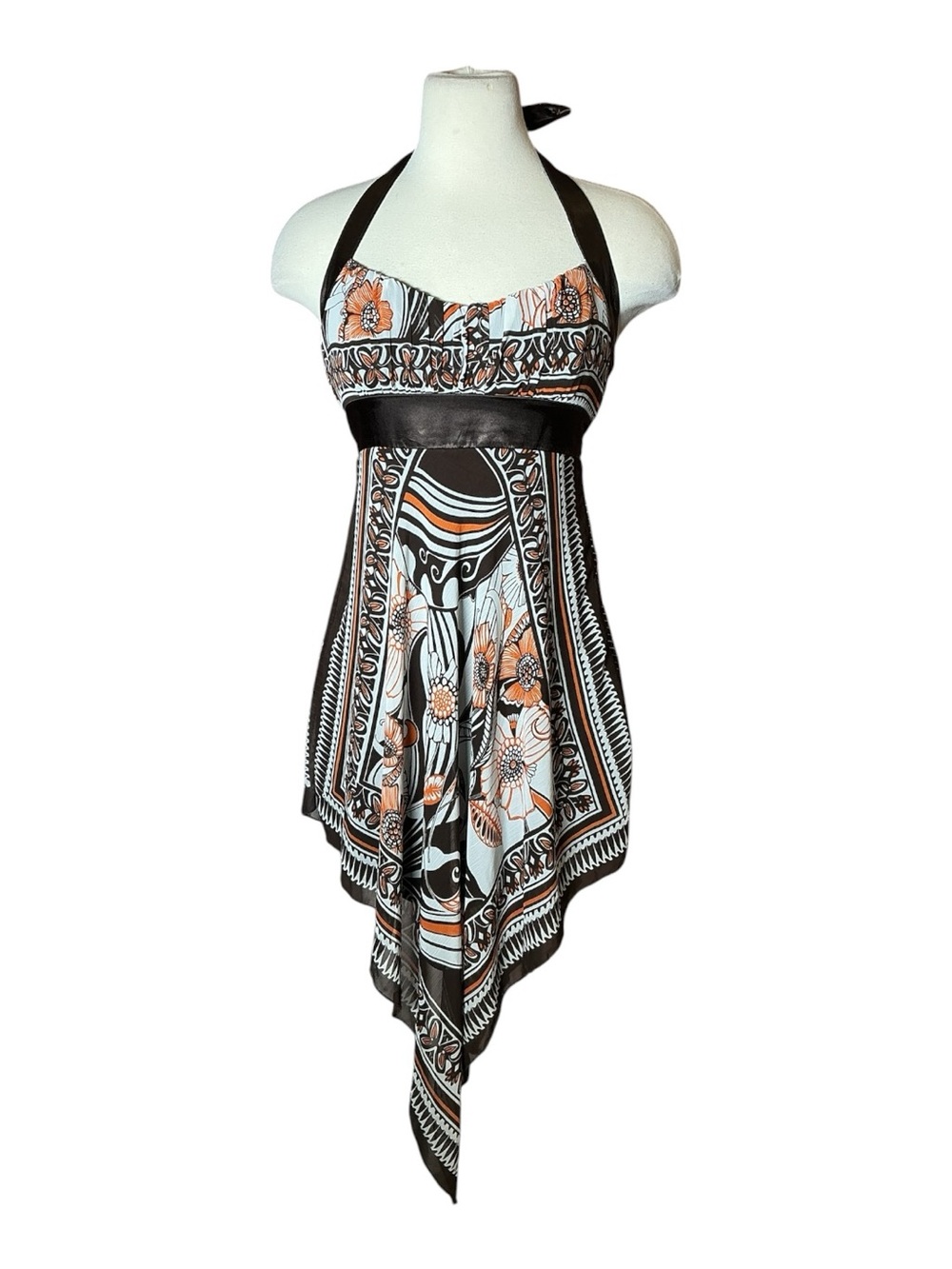 Vintage Y2K Three Pink Hearts Trixxi Asymmetrical Halter Neck Floral Print Midi